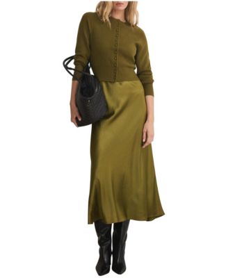 Women's Layered Satin Knit Midi Dress