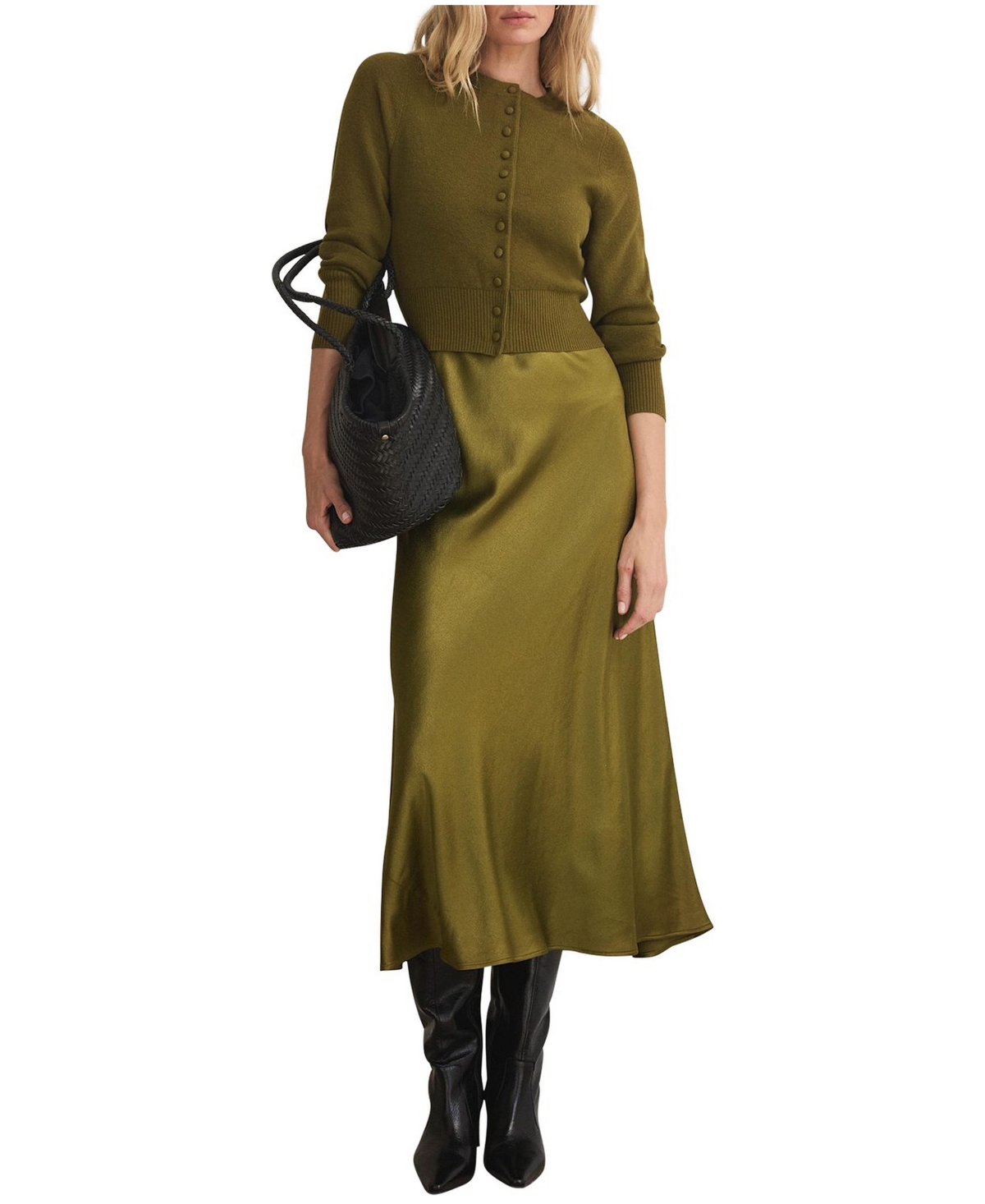 Mint Velvet Women's Layered Satin Knit Midi Dress
