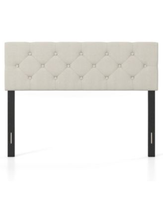Button-Tufted Linen Headboard and Adjustable Wood Legs