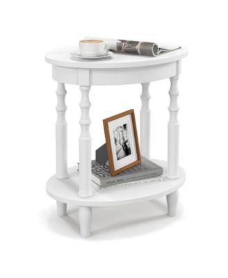 2 Tier Oval Side Table with Storage Shelf and Solid Wood Legs