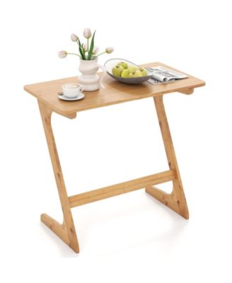 Bamboo Z Shaped Spacious Sofa Side Table with Space Saving Tabletop