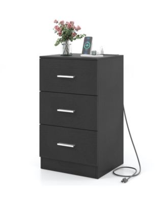 Nightstand with Charging Station End Table with 3 Storage Drawers Bedside Table for Bedroom