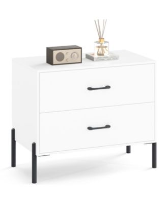Modern Wooden 2 Drawer Nightstand with Metal Legs and Handles