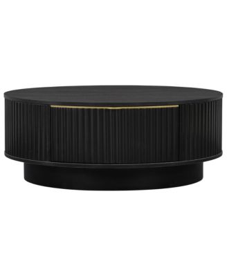 Farmhouse Round Coffee Table with Storage Drawer, Modern Fluted Coffee Table with Golden Handle