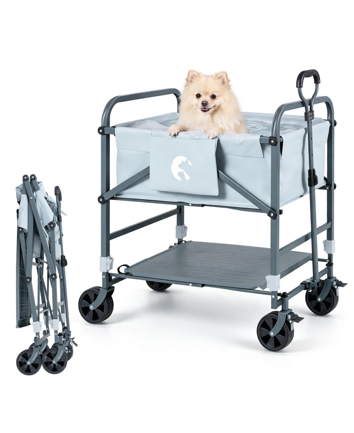 Gymax Foldable Dog Bath Cart with Adjustable Height and 4 Wheels Detachable Care Board