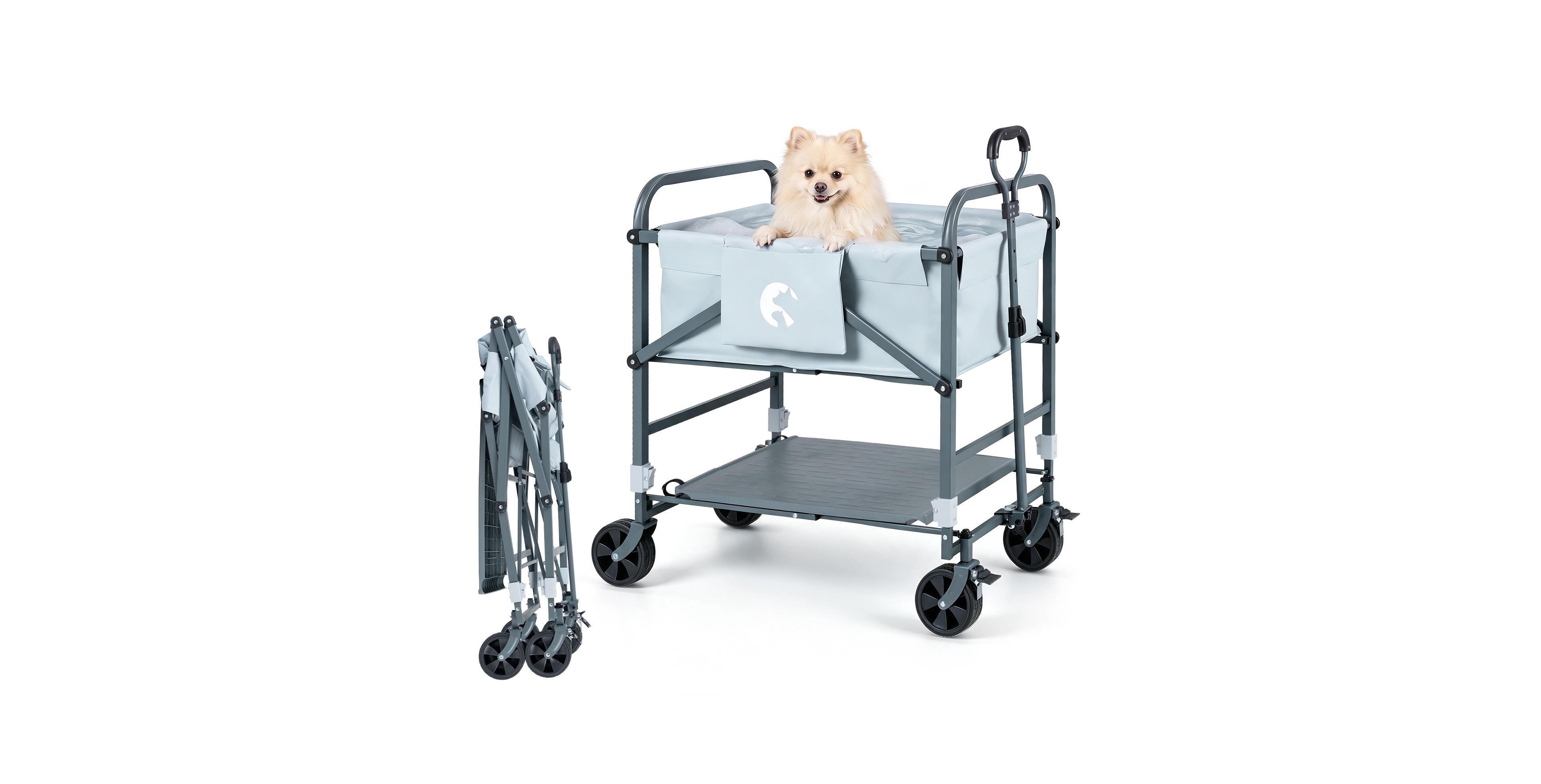 Gymax Foldable Dog Bath Cart with Adjustable Height and 4 Wheels Detachable Care Board