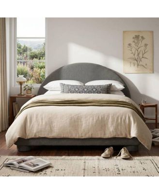 Full Boucle Fabric Arched Platform Bed with Wooden Slats