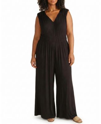 Plus Size Zoey Wide-Leg Liquid Jersey V-Neck Sleeveless Jumpsuit