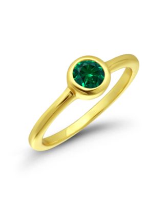 Green Cubic Zirconia Round Bezel Set Pinky Ring
