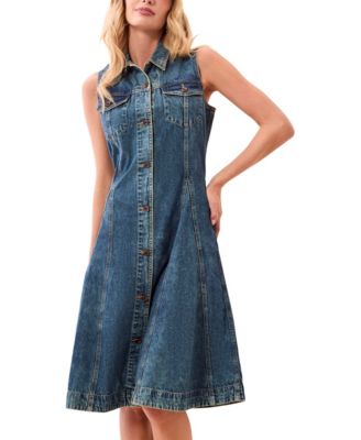 Women's Flowy Denim Fit-and-Flare Midi Dress