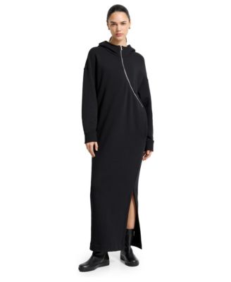Women's Pell Hooded Zip Cotton-Blend Sweatshirt Maxi Dress