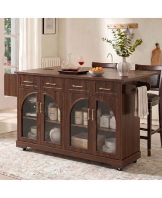  Kitchen Island with Glass Door and Cabinet