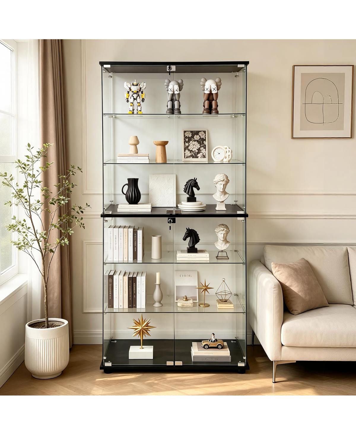 Streamdale Furniture Glass Display Cabinet with 6 Shelves, Double Doors and Lock