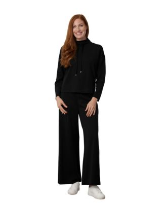Women's Yummy Mock-Neck Wide-Leg Drawstring Pullover and Pants, 2-Piece Set