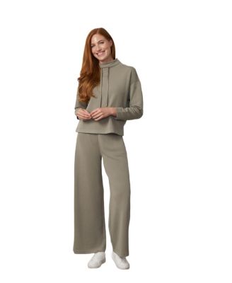 Women's Yummy Mock-Neck Wide-Leg Drawstring Pullover and Pants, 2-Piece Set