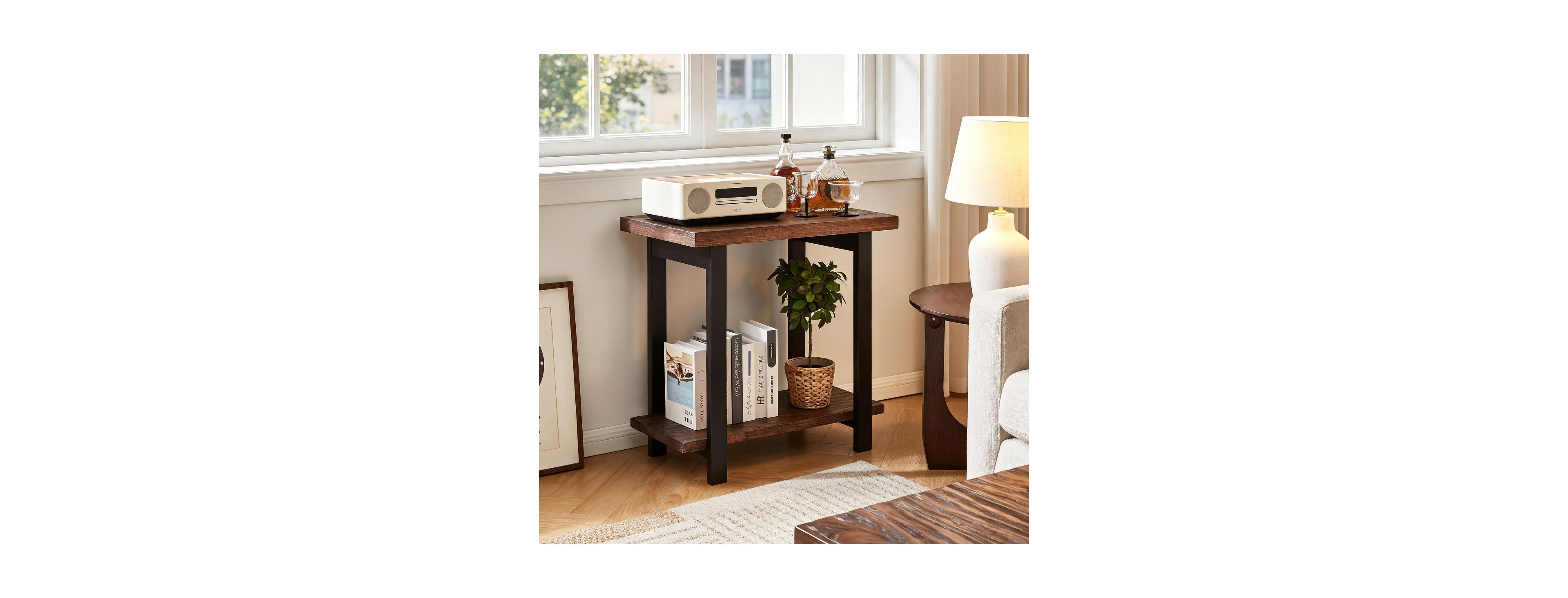 Streamdale Furniture 2-Tier Industrial Solid Wood End Table with Storage