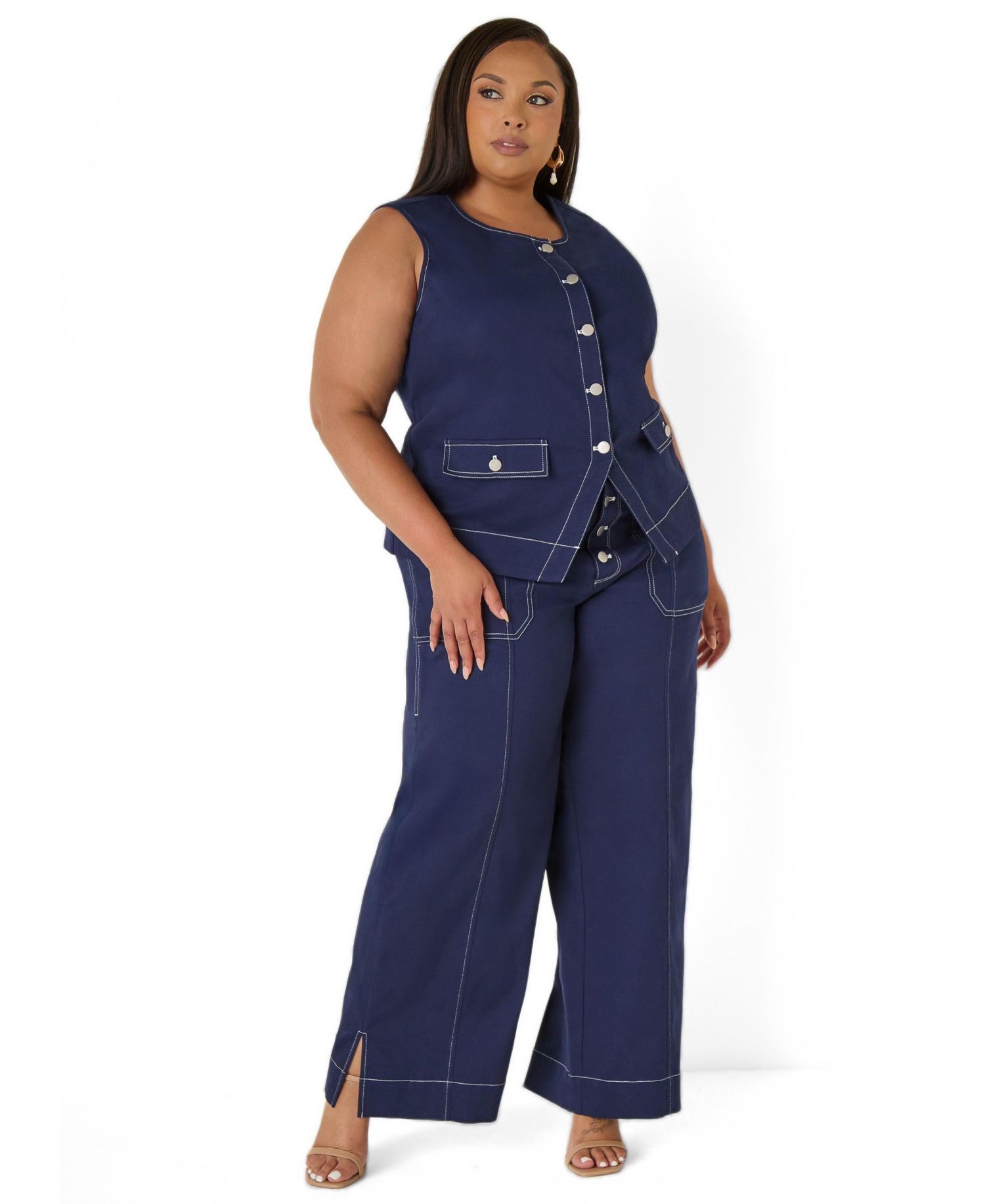 Plus Size Tailored Twill Boyfriend Vest
