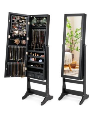 Lockable Freestanding Jewelry Cabinet Armoire with Full Length Mirror and Lights