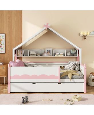 Twin Size House-Shaped Daybed with Built-In Bookshelf