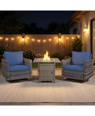 Outdoor Furniture with Fire Pit - Patio Table and Chairs Set of 4 Swivel Patio Chairs for Deck Porch Garden