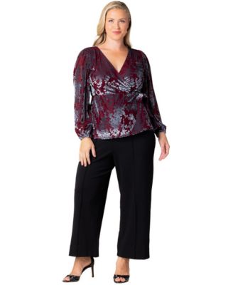 Plus Size Loretta Long-Sleeve Floral Peplum Wrap Top
