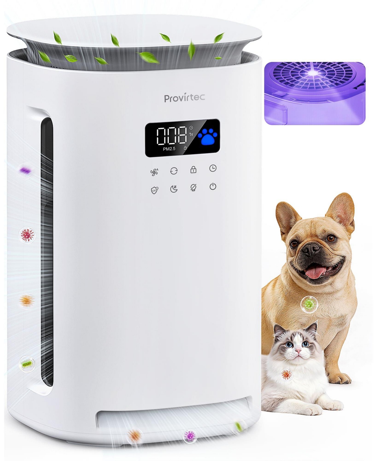 Provirtec Pet Air Purifier with 2-Year Filter Life and Auto Sleep Mode