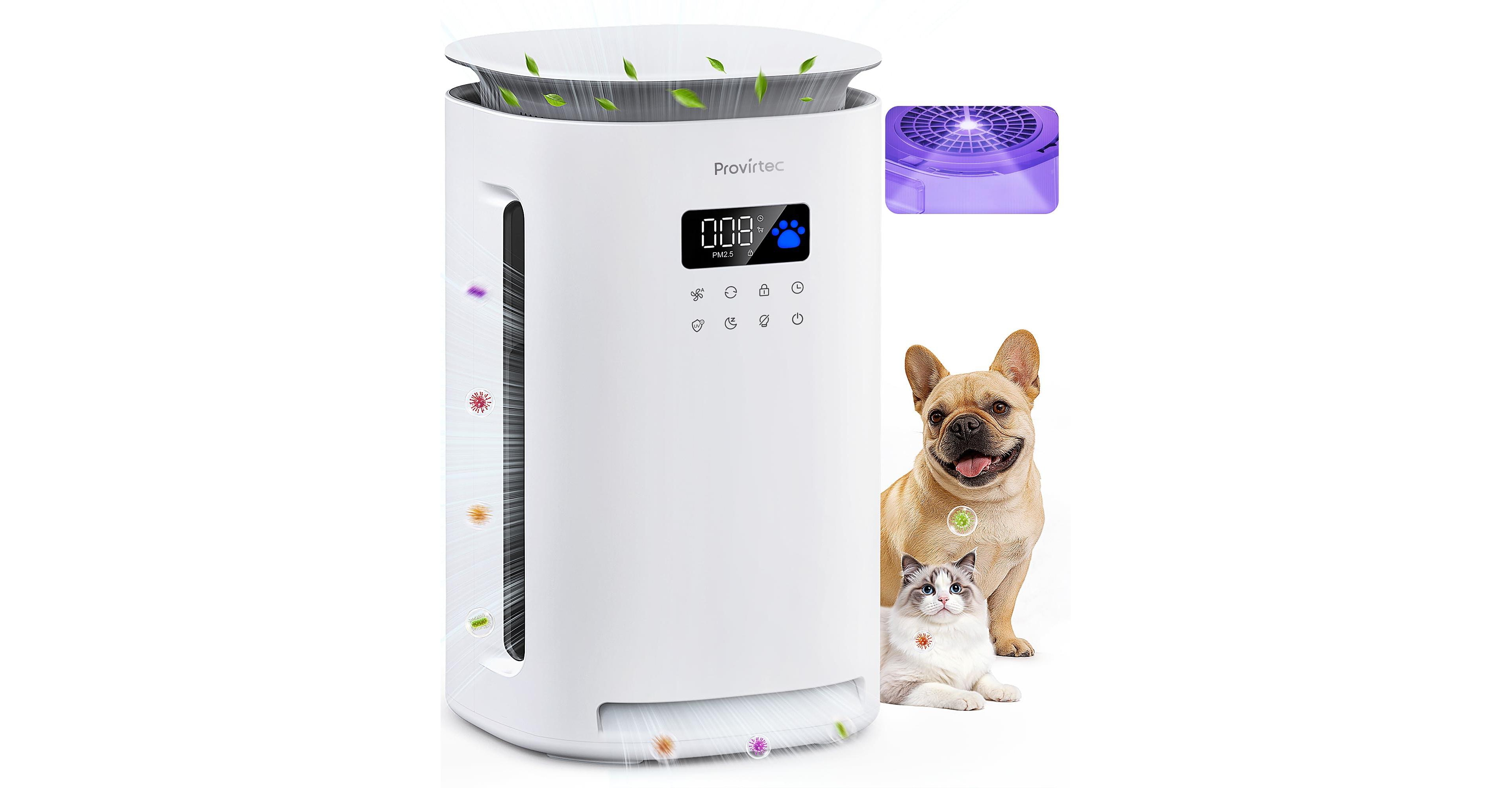 Provirtec Pet Air Purifier with 2-Year Filter Life and Auto Sleep Mode