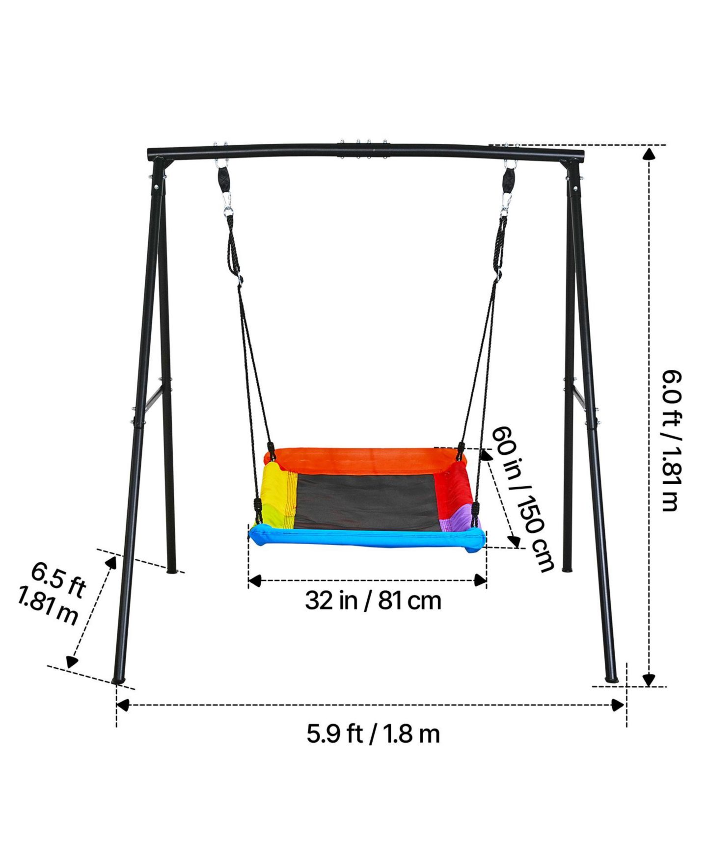 Детская игрушка Glintex Backyard A-Frame Swing Stand, 60 x 32 in Saucer Seat, Carbon Steel, 440 lb Load Capacity, Ages 3+, цвет: Чёрный — фото 7