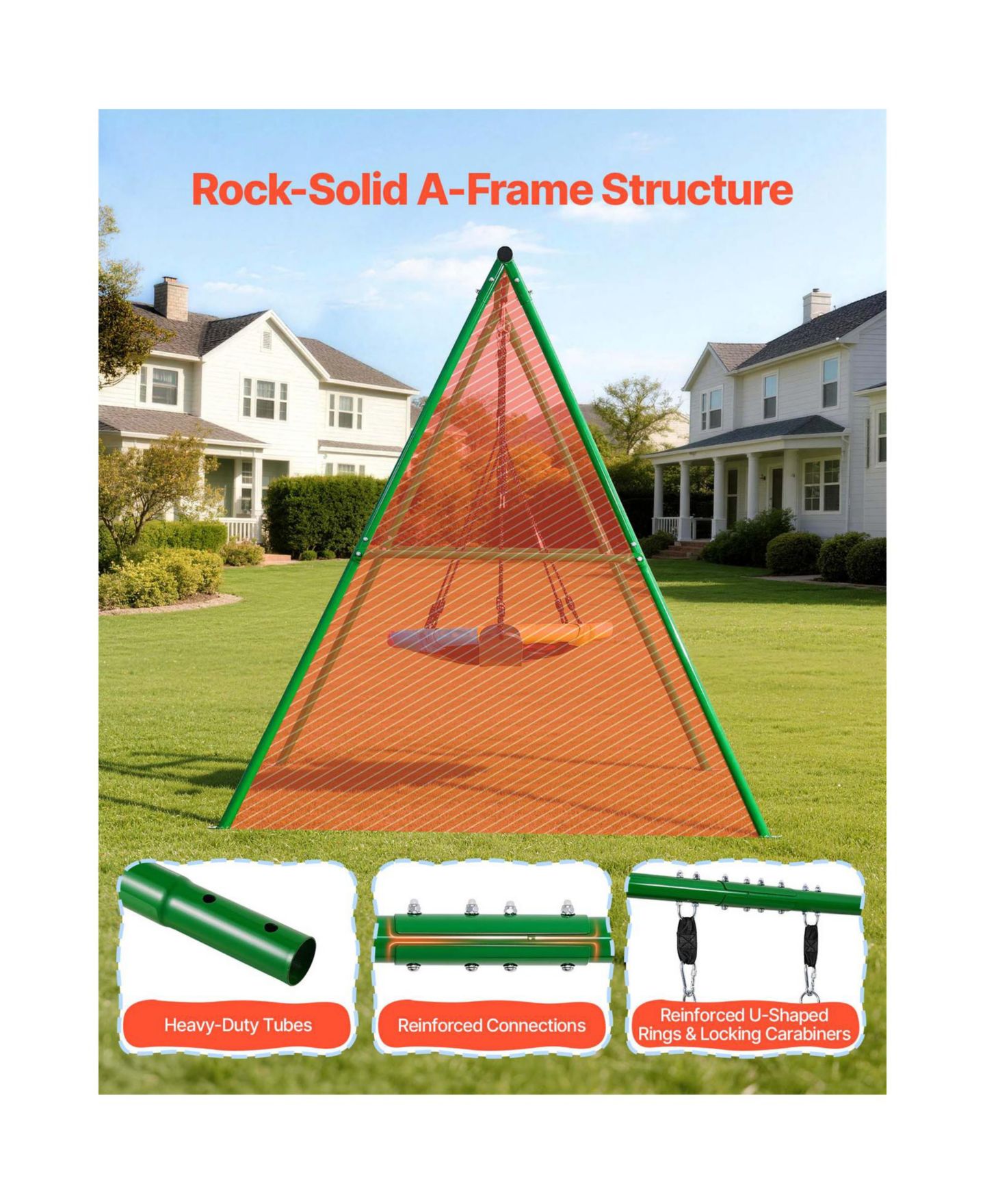Детские игрушки Glintex Backyard A-Frame Swing Stand, 32 in Saucer and Belt Seat, 440 lb Capacity, Ages 3-12, цвет: Зелёный — фото 6