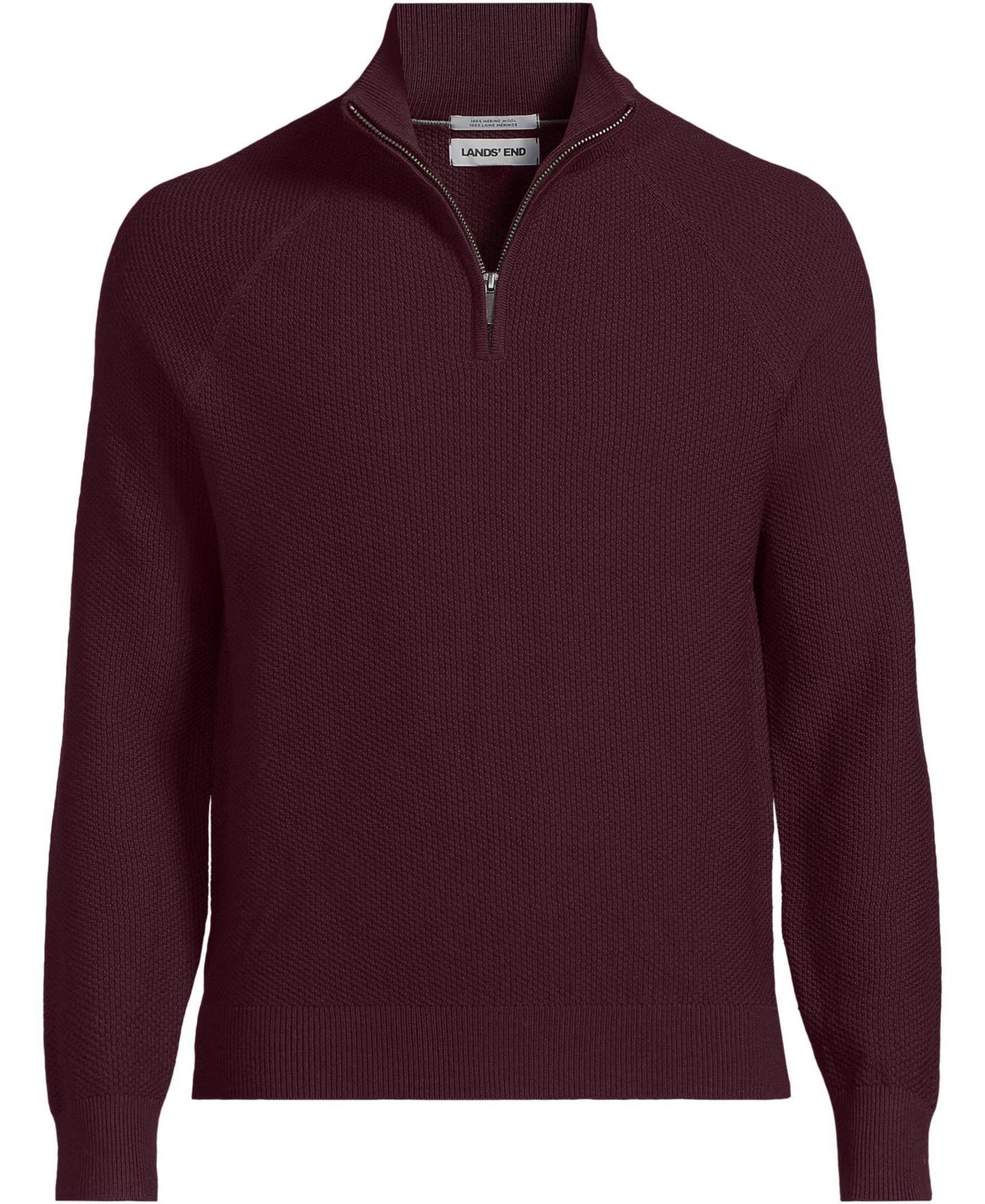 Мужской свитер Lands' End Long Sleeve Washable Merino Wool Quarter Zip, цвет: Бордовый — фото 1