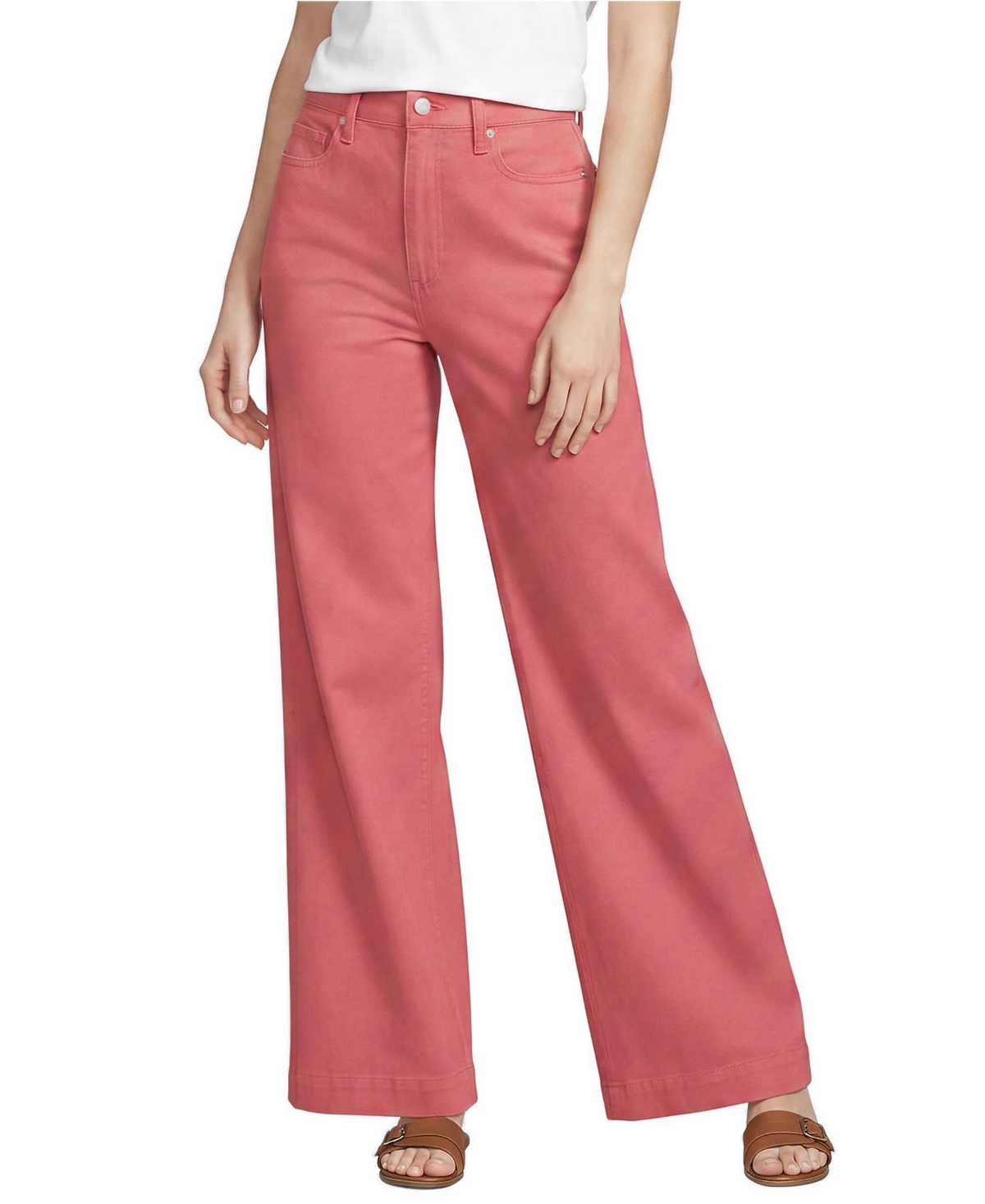 Lands' End Women's High Rise 5 Pocket Wide Leg Chino Pants - Soft mojave rose