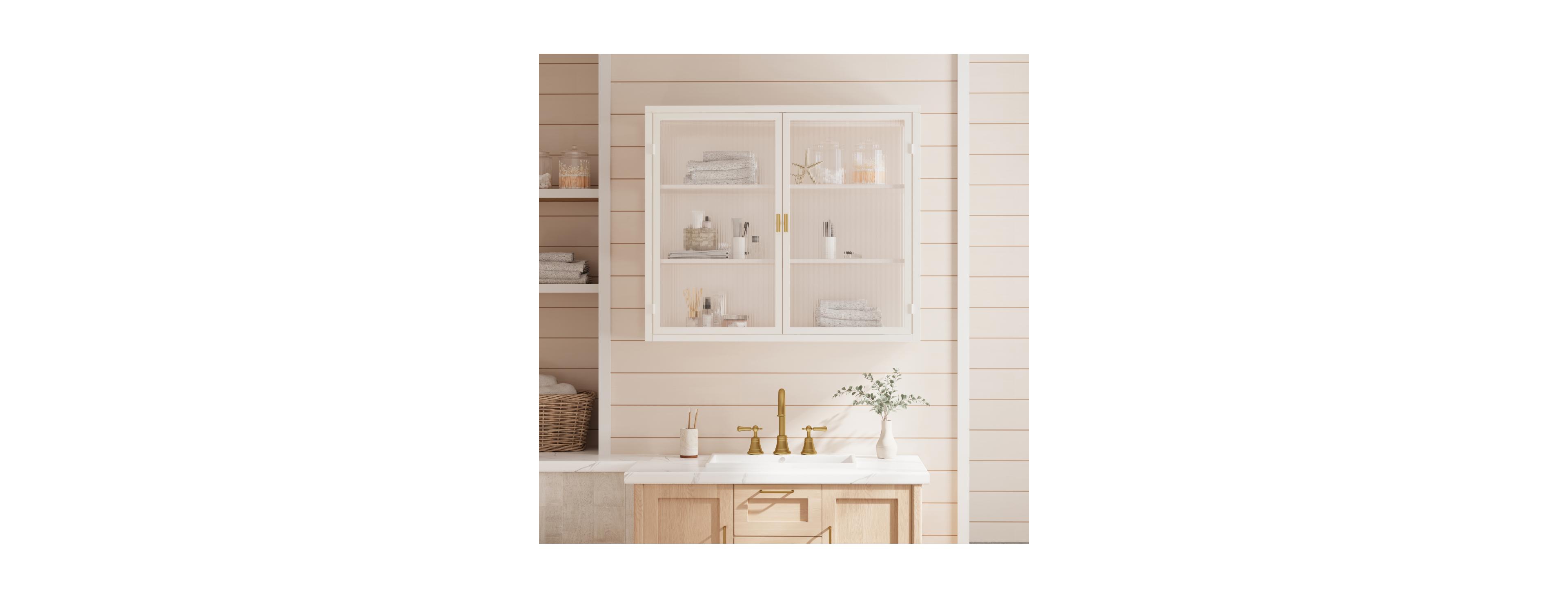 Streamdale Furniture Modern 2-Tier Glass Door Wall Cabinet in White
