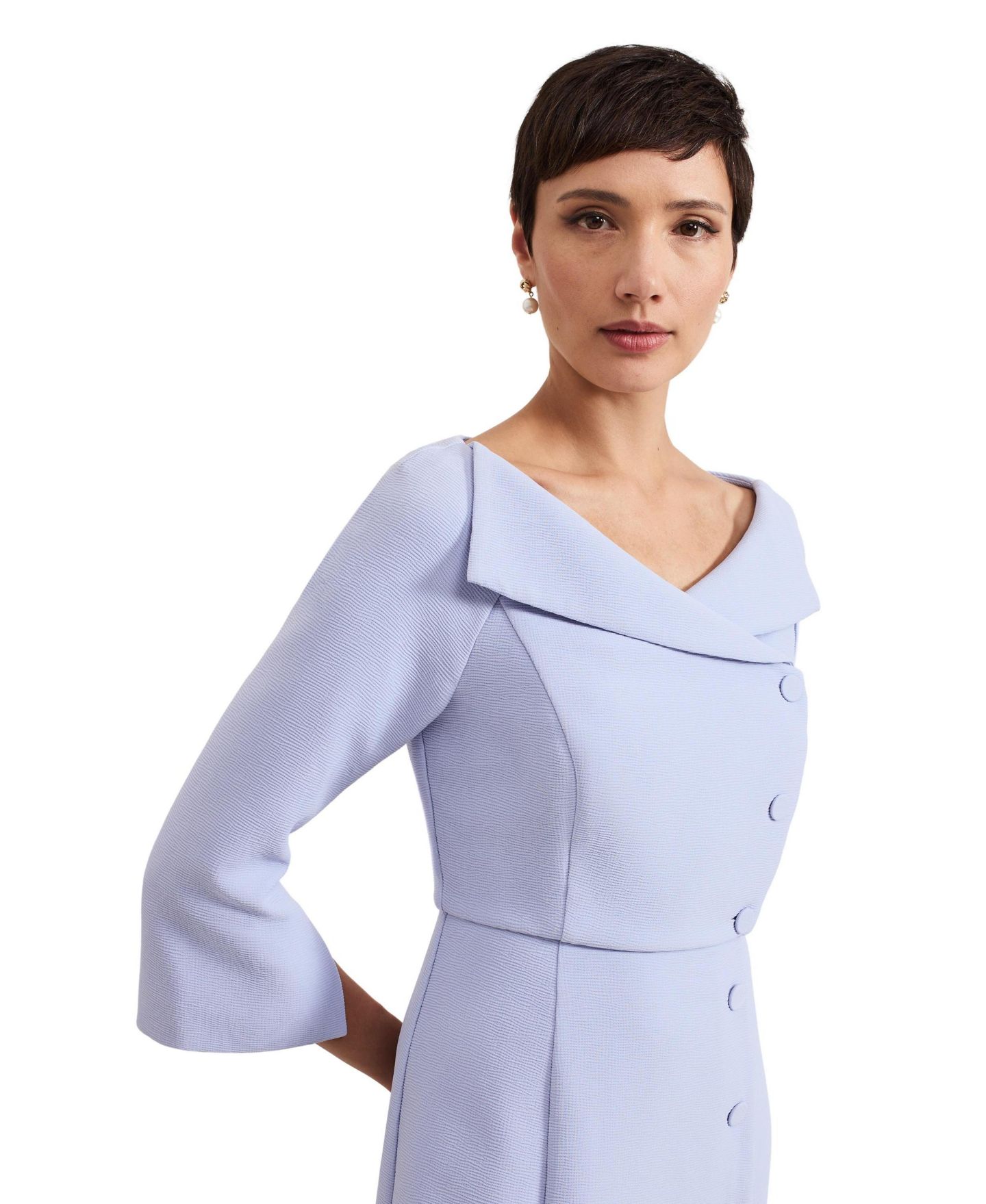 Женское платье Phase Eight Sienna Asymmetric-Collar Tuxedo Midi, цвет: Бледный синий — фото 4
