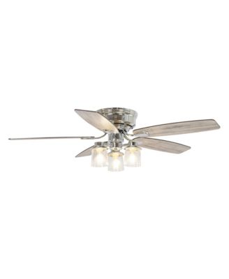 52" Modern Indoor Chrome Flush Mount Reversible Chandelier Ceiling Fan with Light and Remote