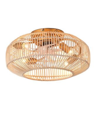 20" Coastal Weave Rattan Low Profile Flush Mount Ceiling Fan with Remote