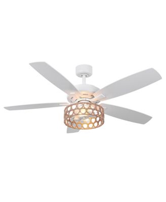 52-Inch Natural Jute Coastal Farmhouse Remote Control Ceiling Fan Chandelier with Light