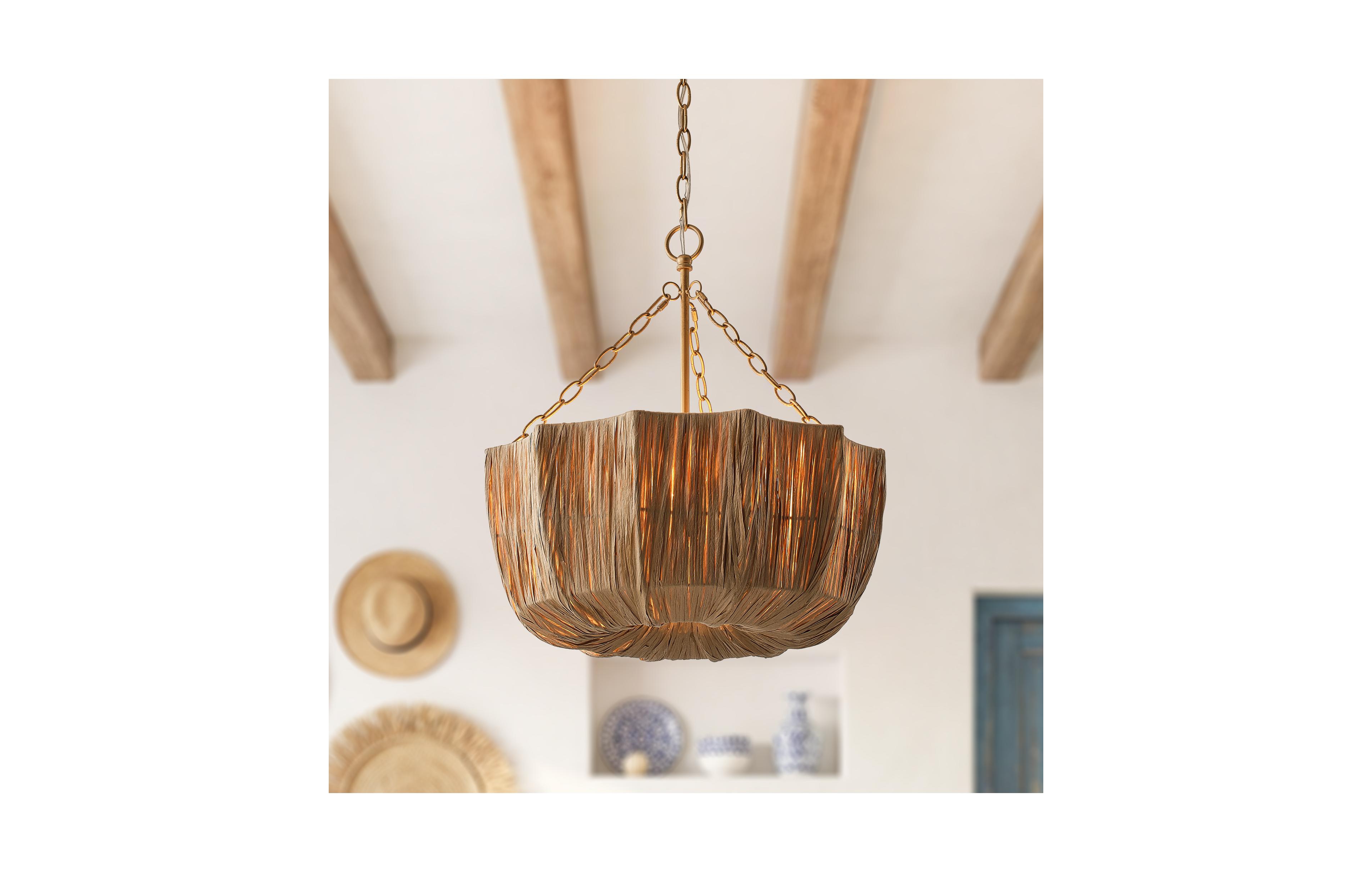 Parrot Uncle 5-Light Boho Brown Hand-Woven Raffia Drum Hanging Basket Dining Room Chandelier Ceiling Light