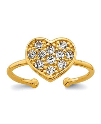 14.7mm 10k Polished Pave Cubic Zirconia Heart Toe Ring