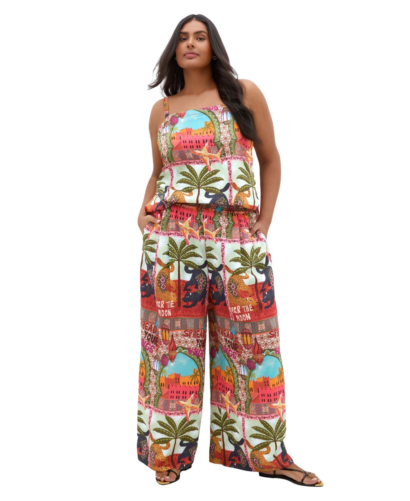 Женские брюки CITY CHIC Plus Size Capri Paradise High-Rise Wide-Leg Pull-On, цвет: Fools Paradise — фото 1