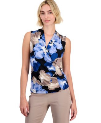 Petite Surplice-Neck Sleeveless Top