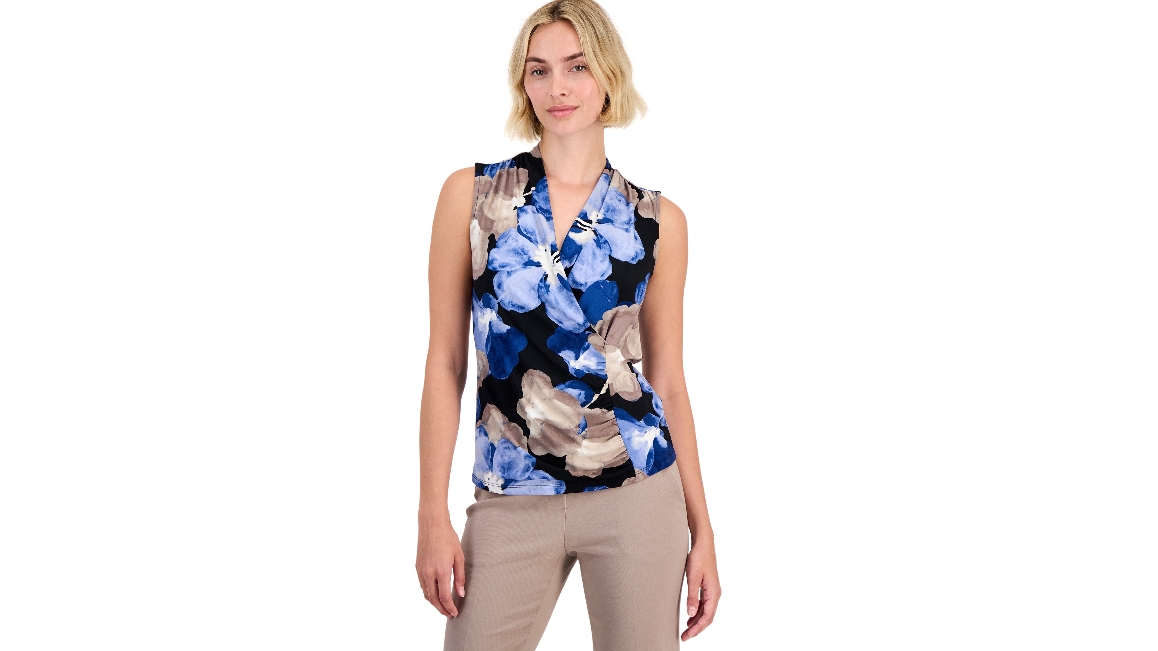 Anne Klein Petite Faux-Wrap Sleeveless Top