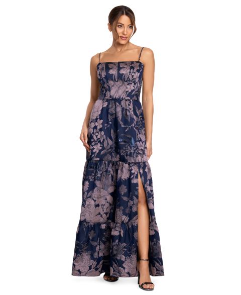 Женские платья Betsy & Adam Brocade Spaghetti Strap Corset Ball Gown, цвет: Тёмно-синий / Пудровый