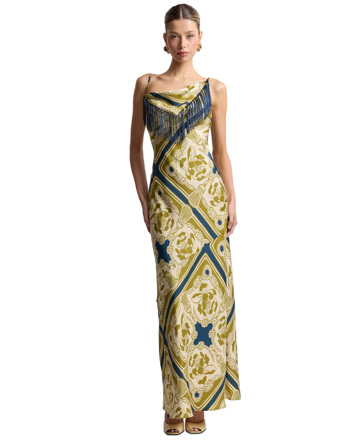 Avec Les Filles Women's Cowl Neck Scarf Print Maxi Dress