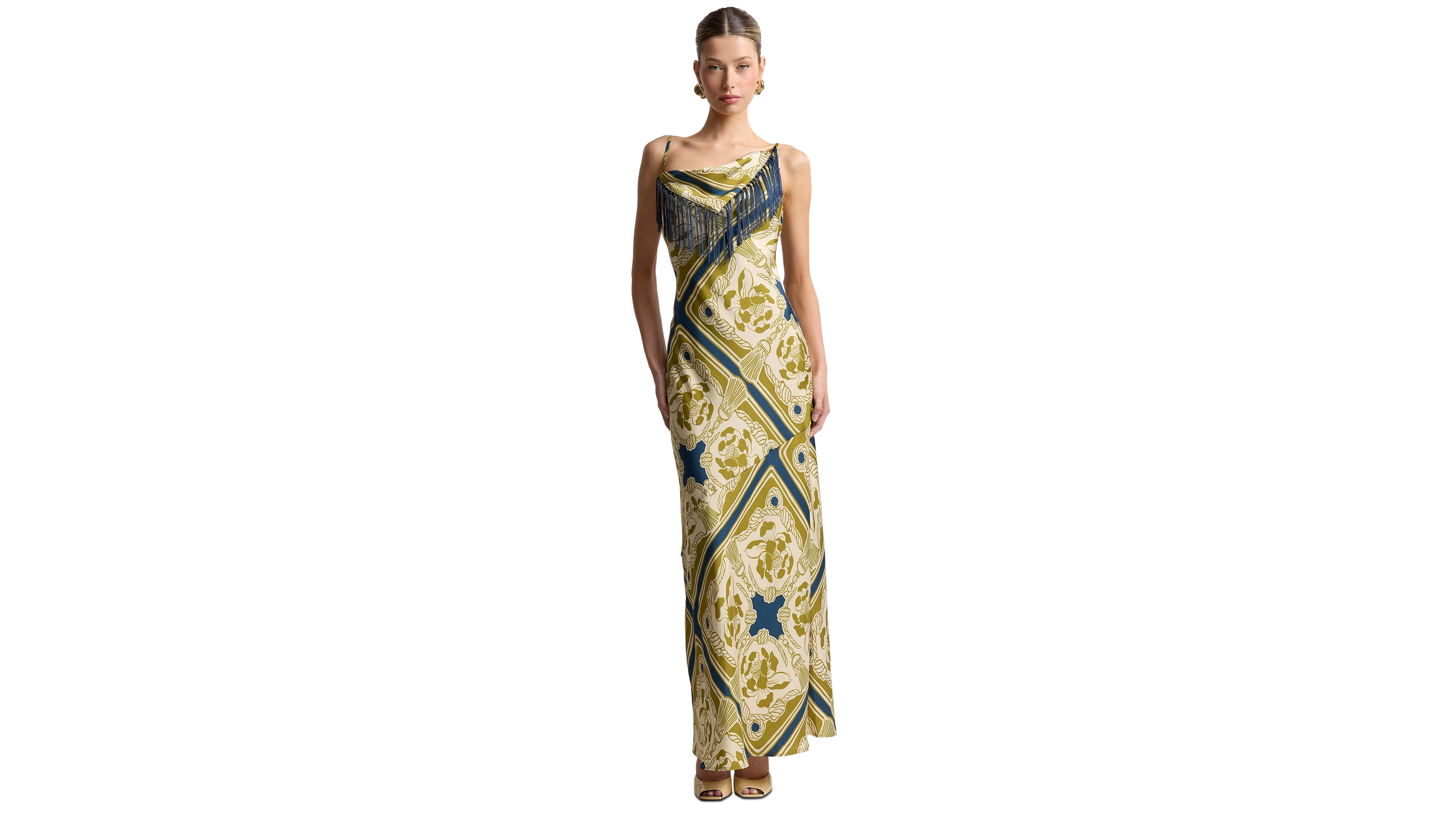 Avec Les Filles Women's Cowl Neck Scarf Print Maxi Dress