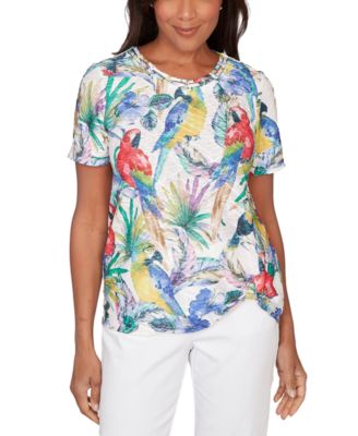 Petite  Parrot Tropical Beaded Neck Top