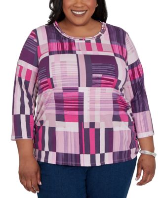 Plus Size Purple Bars Ruched Sides Top