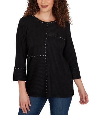 Petite Spliced Texture Metallic Studded Top