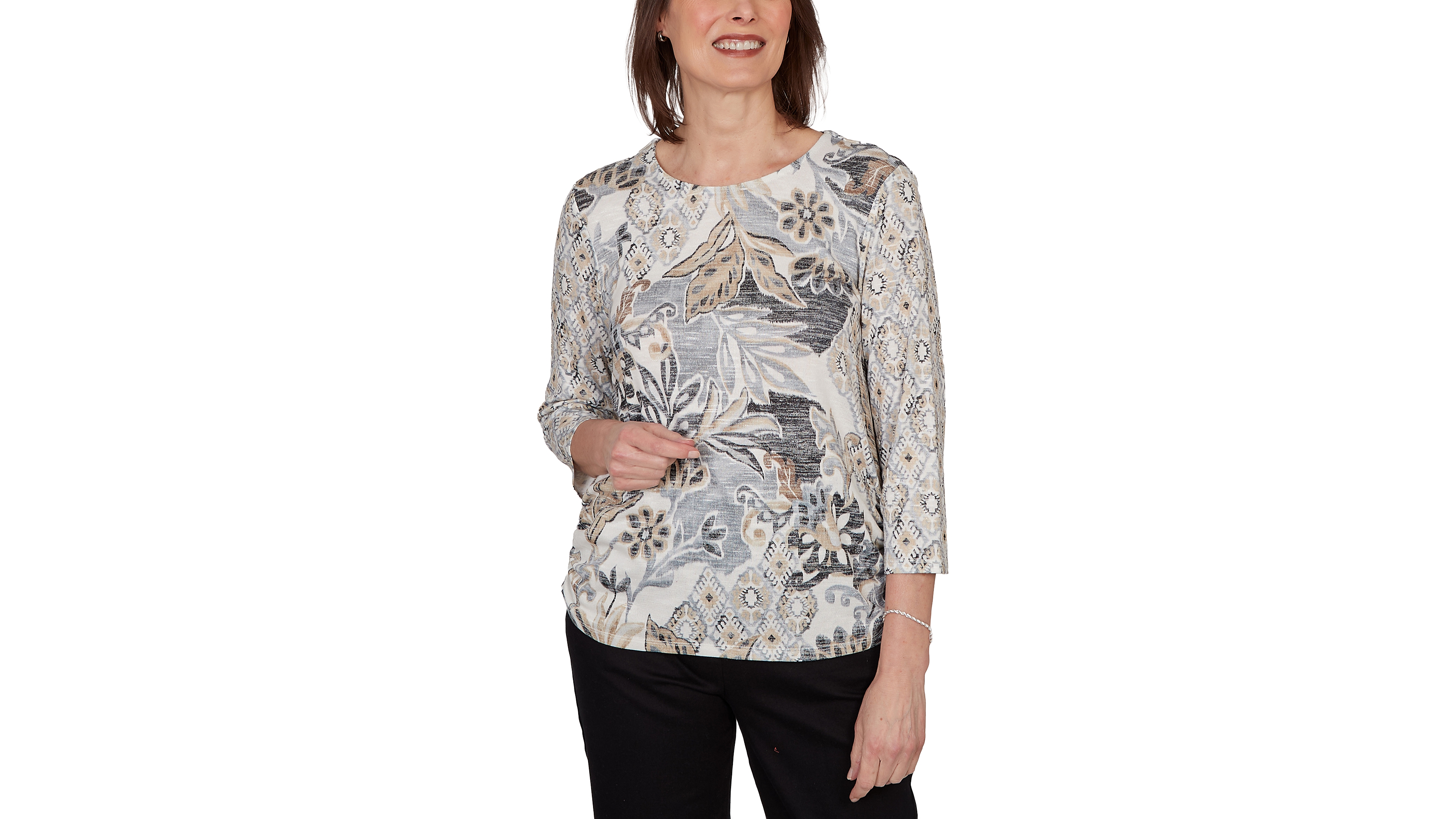 Alfred Dunner Petite Geo Leaf Knit Top