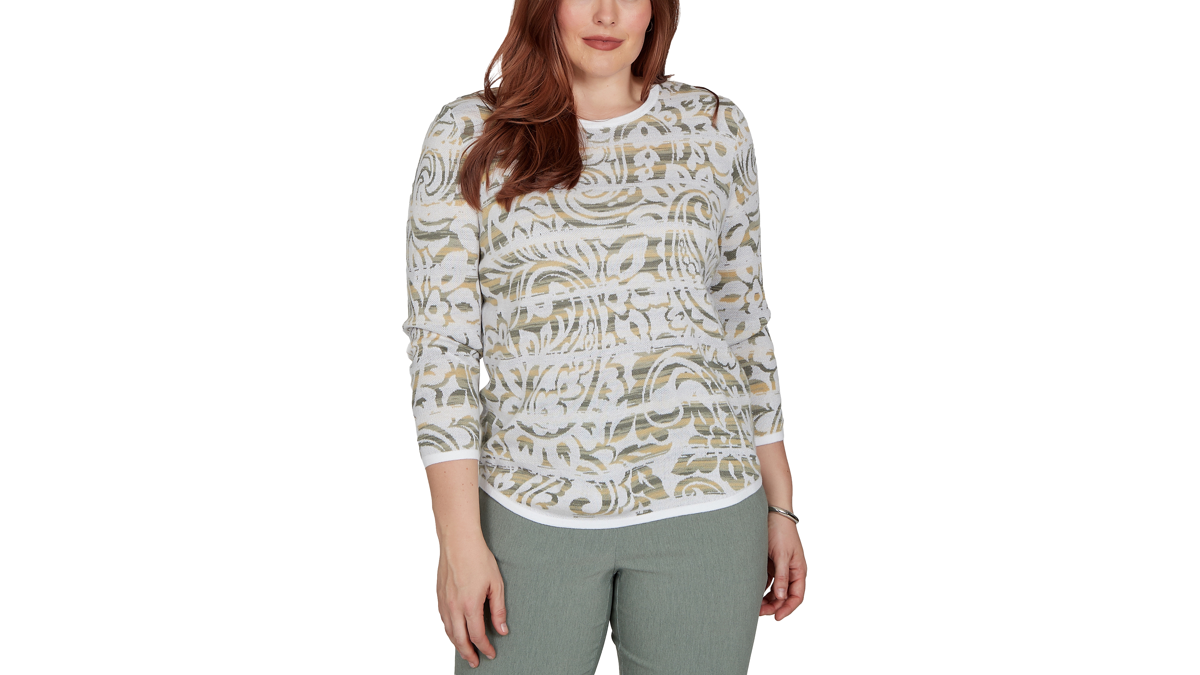 Alfred Dunner Women's Provence Paisley Stripe Spacedye Sweater
