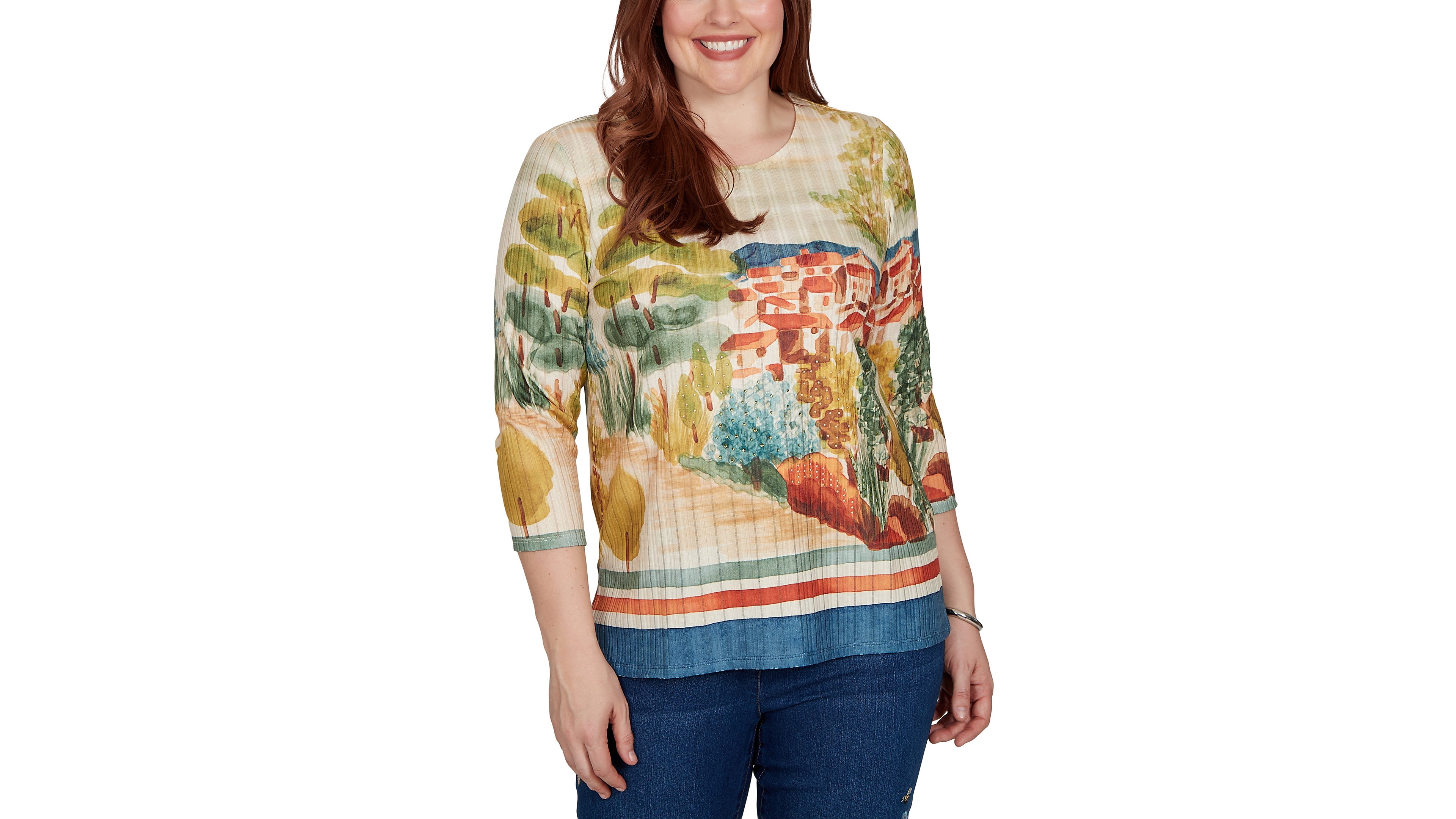 Alfred Dunner Women's Knit Crew Neck 3/4-Sleeve Top